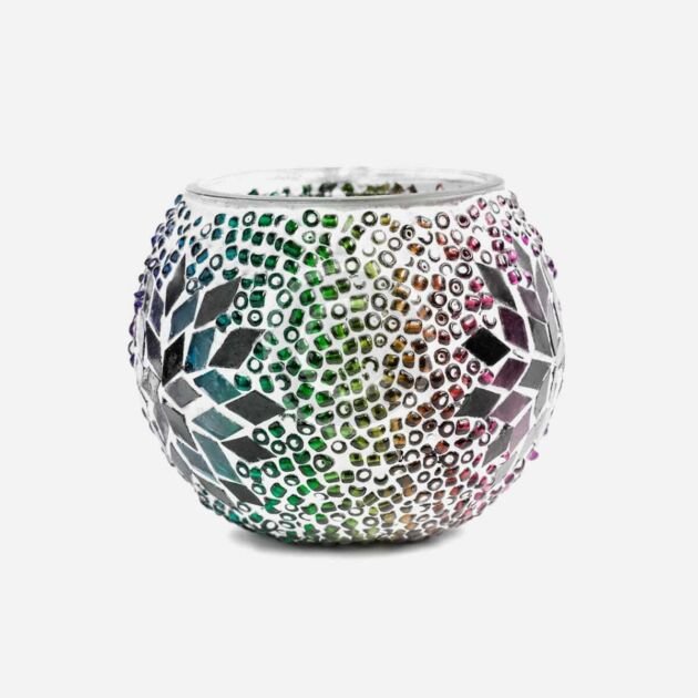 Handmade rainbow mosaic candle holder