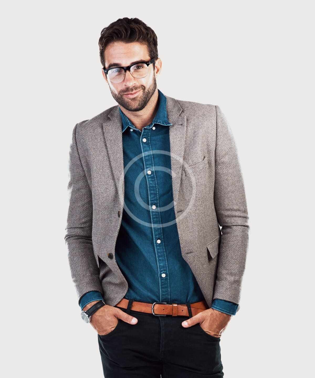 Men's casual blazer with denim shirt